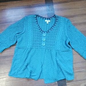 Dress Barn Teal Knit Button-Up Blouse- Size 18/20 (2X)